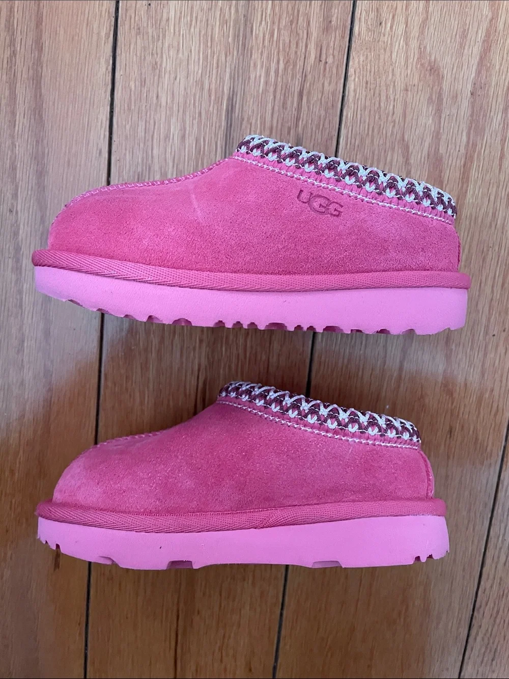 UGG Kids Pink Plush Slip-On Slippers